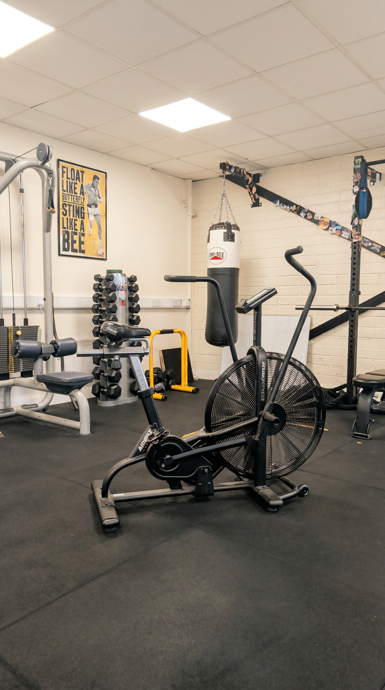 STR3NGTH studio floor in Airside, Swords — squat rack, dumbbell racks, cable machine and heavy bag